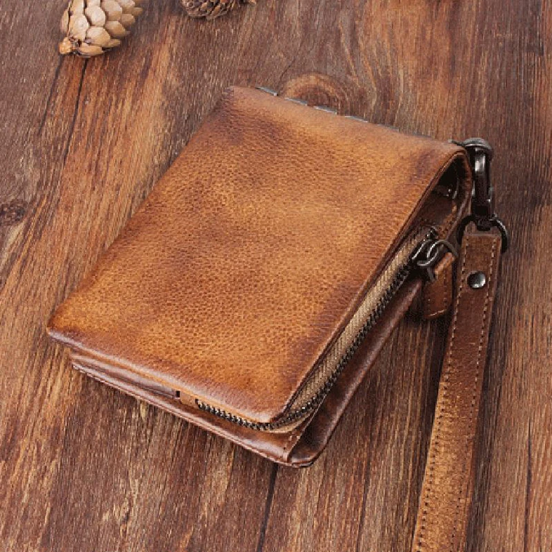 Vintage PUNK Studs Full Grain กระเป๋าสตางค์หนังแท้ผู้ชาย Bifold กระเป๋าสตางค์เข็มขัดกระเป๋าสตางค์ชายสั้นสไตล์เงินกระเป๋าคลิป WC010