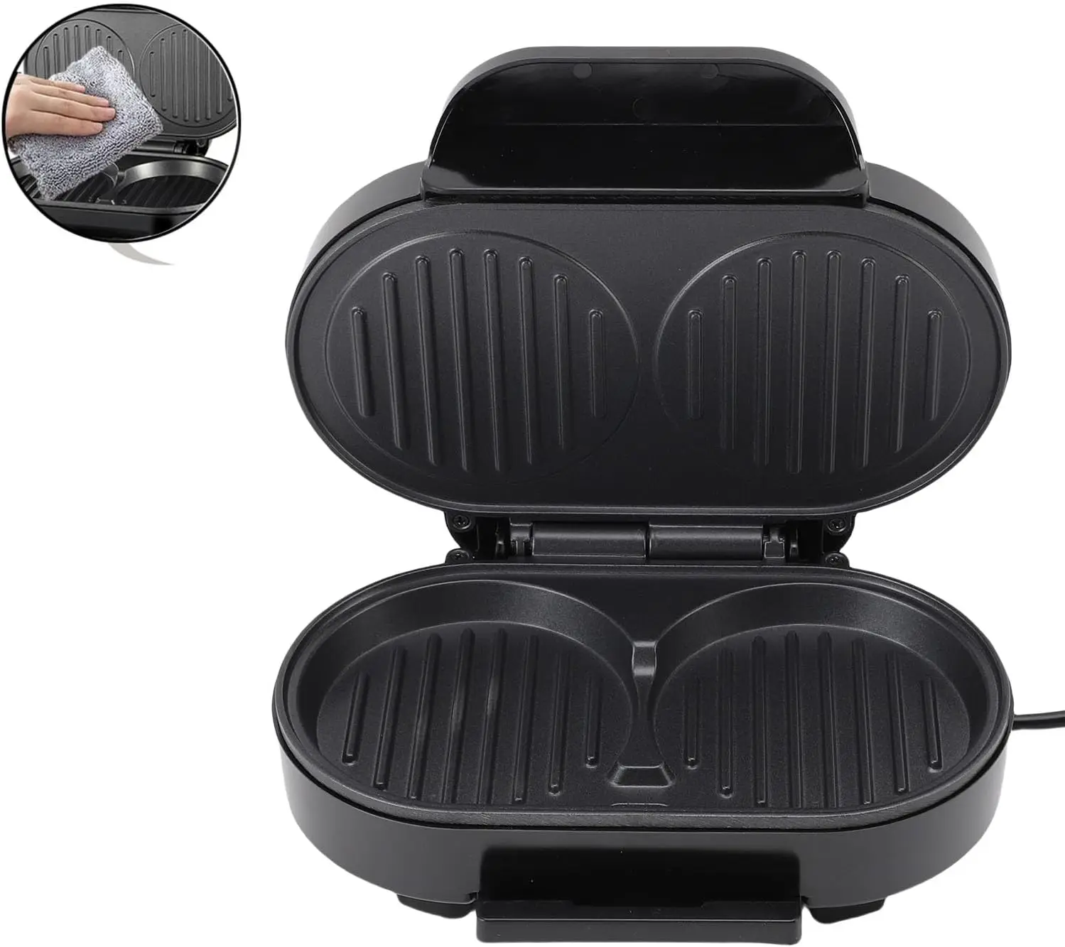 ماكينة صنع الساندوتشات للإفطار، ماكينة برجر البيض غير اللاصقة، للاستخدام المنزلي، فضي أسود لمطعم الأسرة (110 فولت، قابس أمريكي)