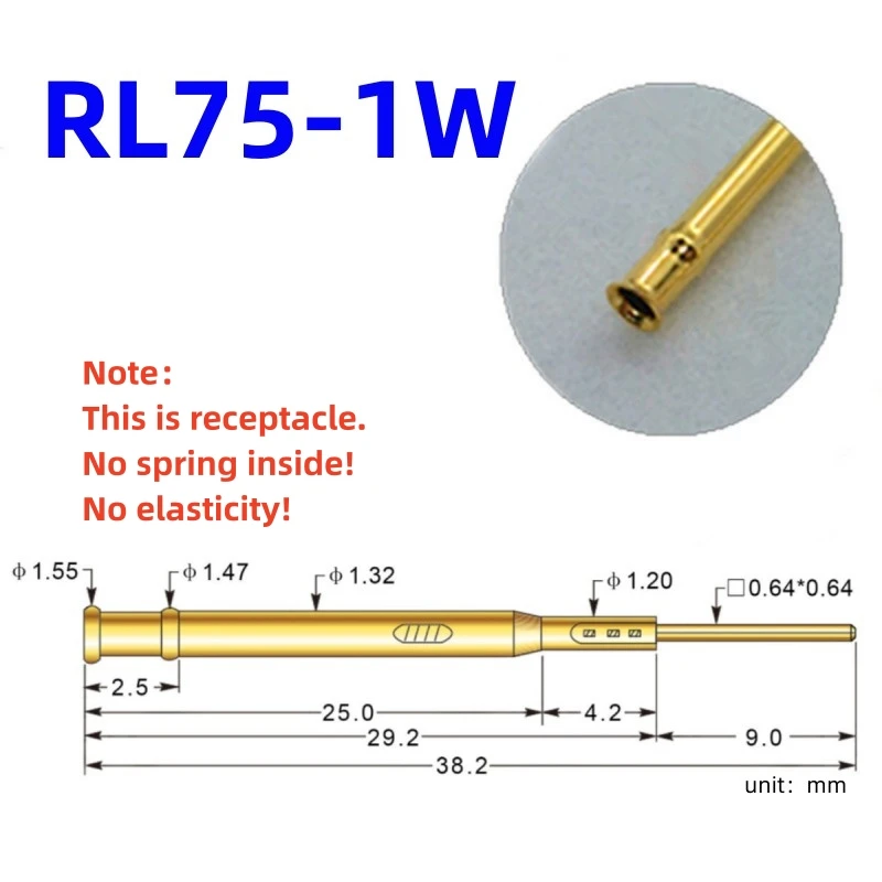 20/100PCS RL75-1W Test Pin PL75-B1 Receptacle Brass Tube Needle Sleeve Seat Wire-wrap Probe Sleeve 38.2mm Outer Dia 1.32mm