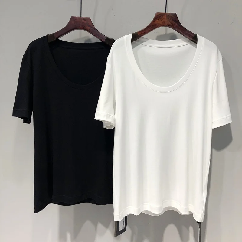 

plus Size 300 Pounds Pure Cotton Short Sleeve T-Shirt Women's Summer New Style Color U-Neck Clavicle Simple Top