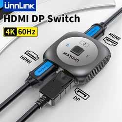 Unnlink 4K 60Hz HDMI DP Switch 2K 120Hz HDMI DisplayPort do DisplayPort Video Switcher 2x1 dla PS5 Xbox PC do TV