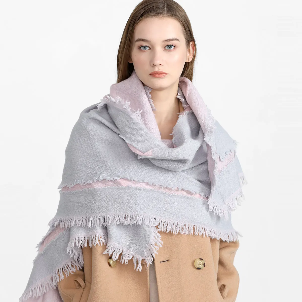 Luxury Brand 100% Pure Wool Large Size Women Bandana Headwarp Pashmina Cashmere Scarf Luxury Merino Poncho Shawl