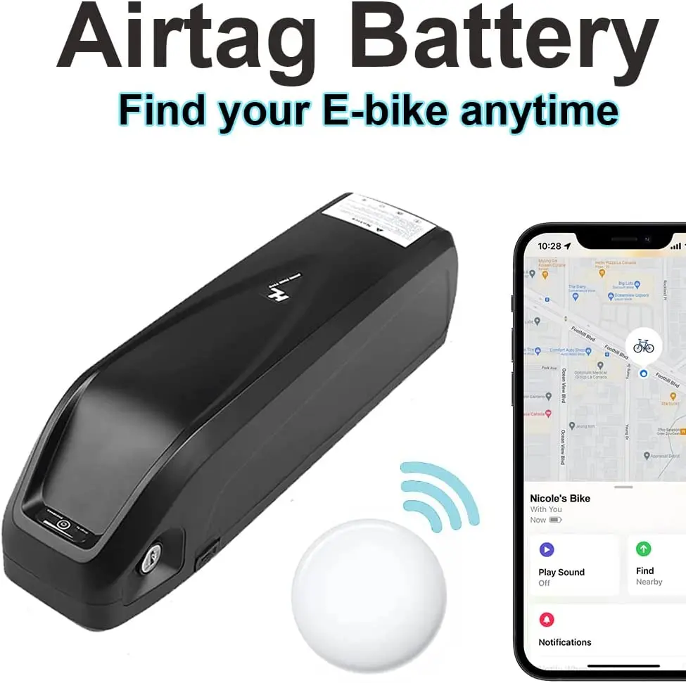 Electric Bike Battery Ebike Battery with GPS Bicycle Tracker Hidden Air tag to Locate Bikes 48V 13Ah -20Ah Hailong Battery