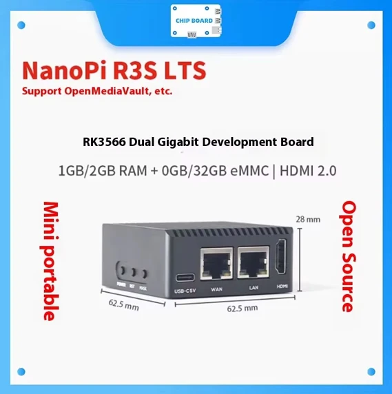 NanoPi R3S LTS Advanced RK3566 Mini Computer with Dual 2.5GbE Ports 32GB eMMC CNC Aluminum Case Linux IoT Router