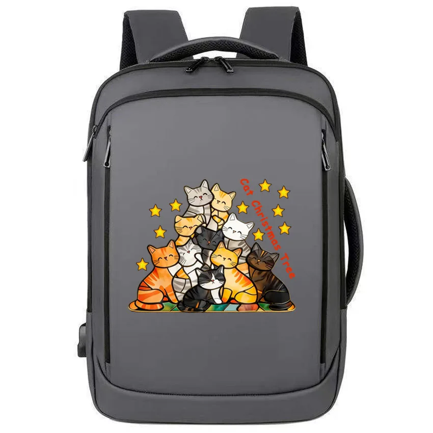 

USB-рюкзак для ноутбука, школьная сумка, кошка, рождественская елка, рюкзак с принтом для мальчиков и девочек, рюкзак для мужчин и женщин, рюкзак для отдыха, USB-порт