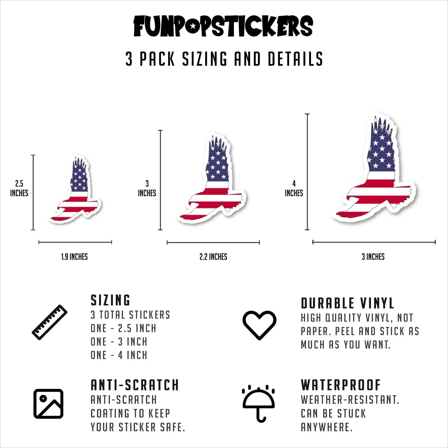 

Набор из 3 наклеек с изображением американского орла и флага США, водонепроницаемые виниловые стикеры для ноутбука, телефона, бутылки с водой, декора бампера автомобиля