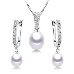 Dainashi 4 Colors New Arrival Women Hot Sale 925 Sterling Silver Natural Freshwater Pearl Pendant&Earrings Jewelry Set,8-9mm