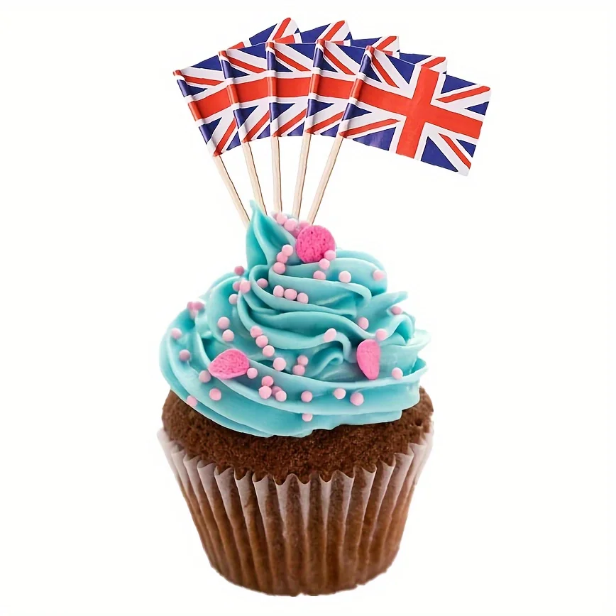 100pcs, British Flag Toothpicks, CupCake Topper, Cocktail Fruit Stick, Party Buffet Food Label, Plate Cheese Label