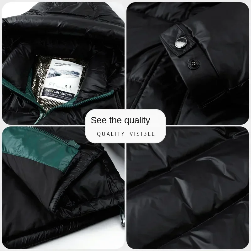 Winter Men's Hooded Down Jacket Men's Jacket Winter Red Shiny Cold-Resistant White Duck Down Men's Coat Clothing