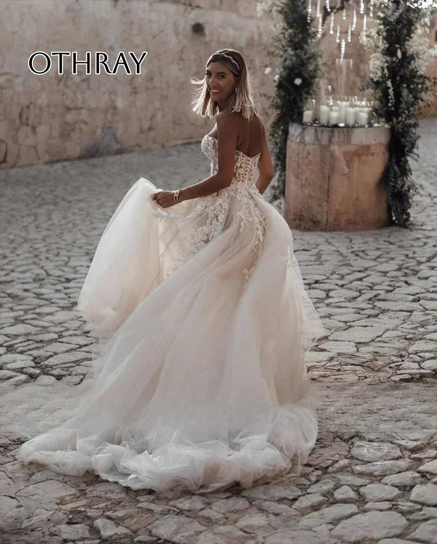 Featuring Stunning Crystals Lace Appliques and Flowy A-Line Silhouette Bridal Dress Breathtaking Strapless Wedding Dress