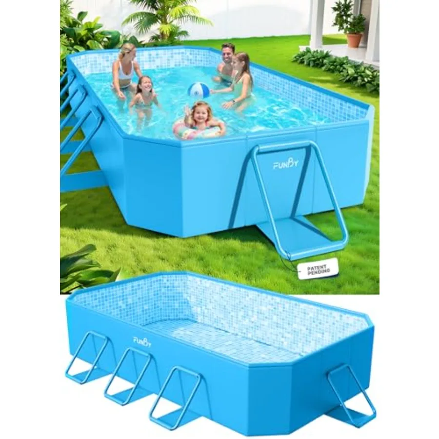 

Backyard foldable swimming pool for adults and kids thickened non-inflatable mosaic design light blue 108x68x20