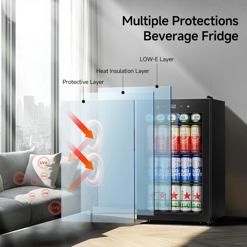 Refrigerador de bebidas, mini porta de vidro de geladeira para refrigerante, cerveja ou vinho, refrigerador de bebidas com prateleiras ajustáveis para casa
