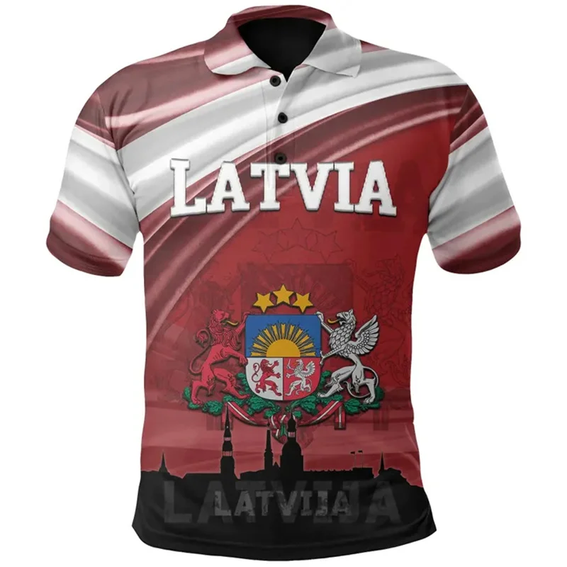 New 3d Printed Latvia Flag Polo Shirt Latvian National Emblem Short Sleeve Shirts Men Summer Street Casual Polo Blouse Clothes