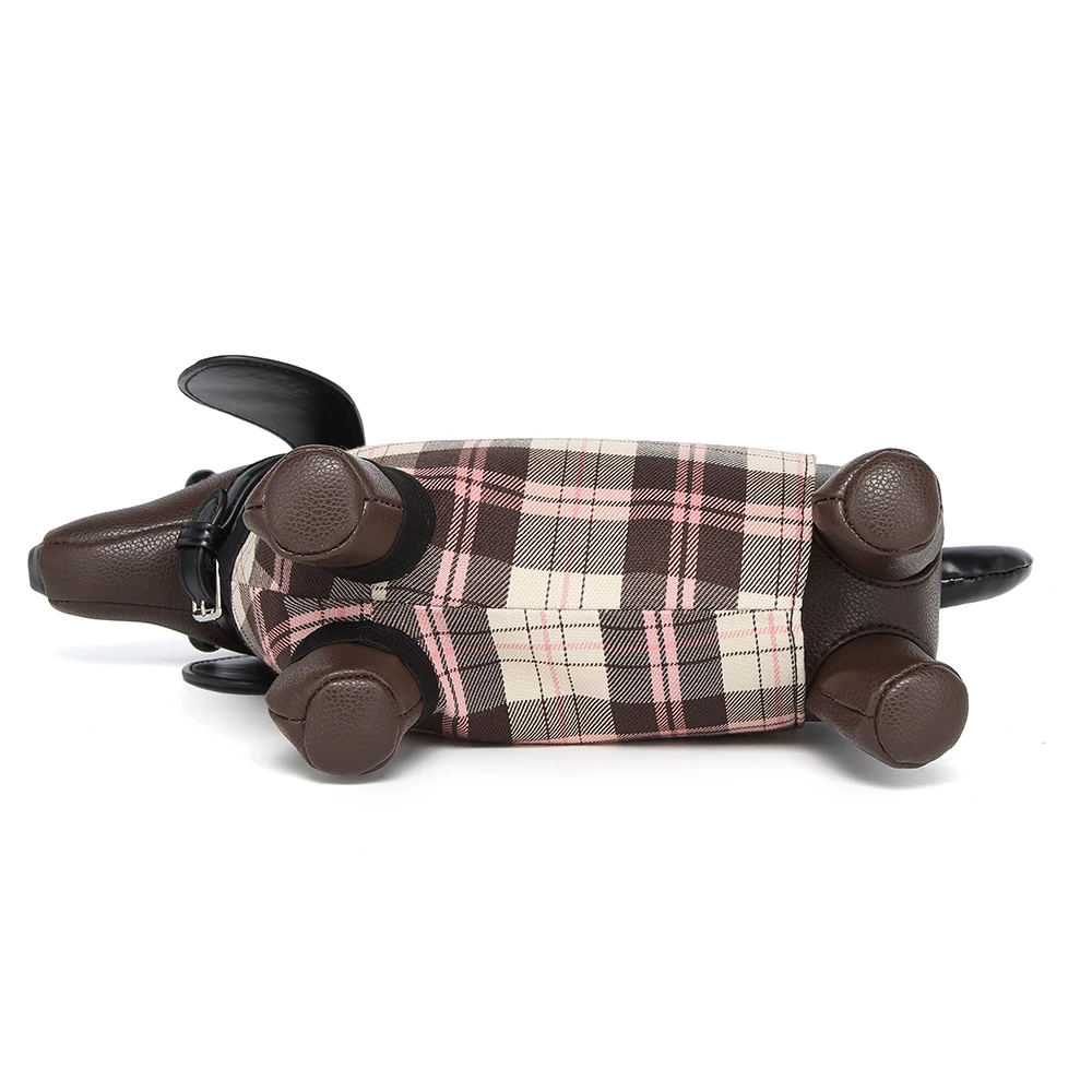 Trendy Plaid Dachshund Doll Bag Women Casual Crossbody Bag 3D Dog Shape Shoulder Bag Gift For Girls