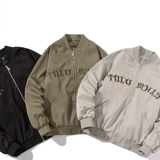 

Thiened Ретро Американская буквенная вышивка Бейсбольное джутовое пальто-пилот Мужская зимняя верхняя одежда V-Ne ort Свободное пальто