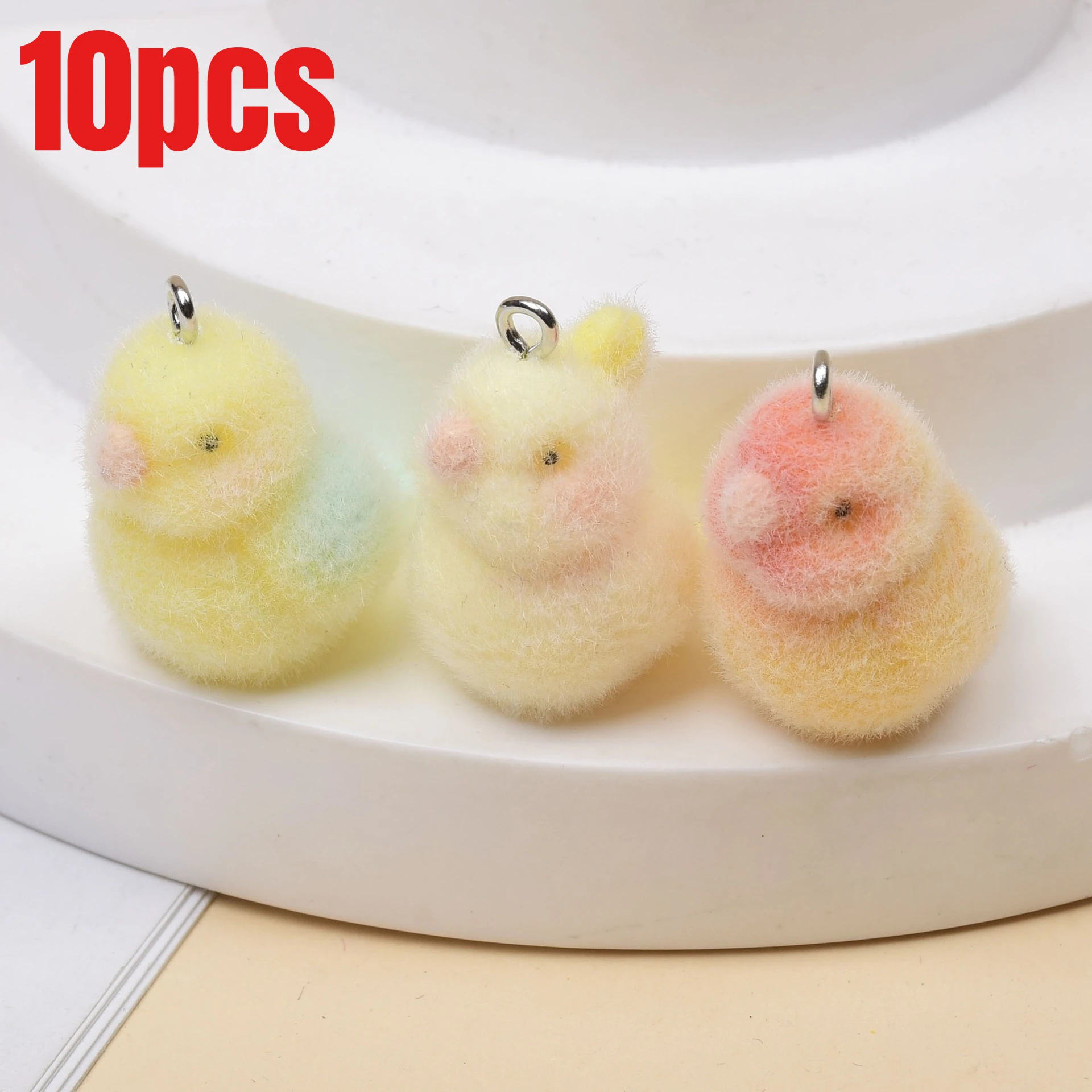 

10Pcs DIY 3D Cute Flocking Resin Bird Charms Plush Cartoon Parrot Pendant for Keychain Earring Jewelry Making Findings Supplies