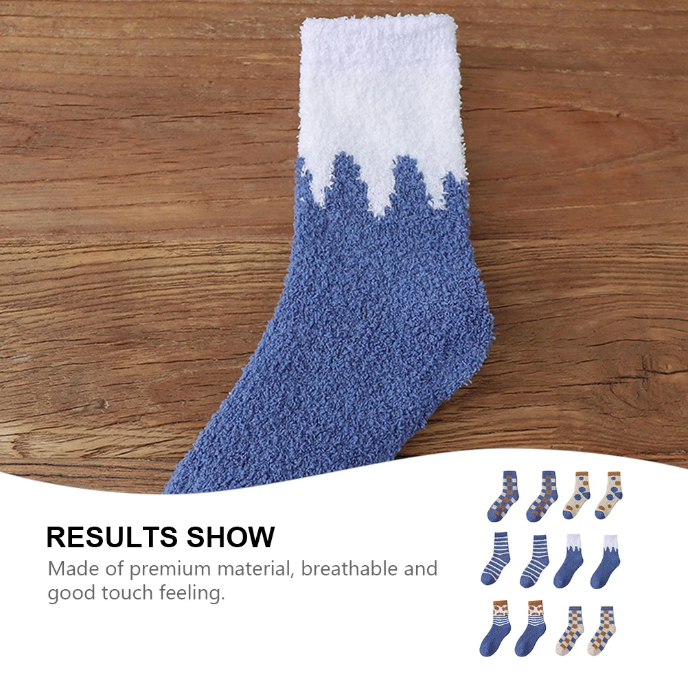 

6 Pairs Coral Fleece Floor Socks Women Skin Tone Plaid Stripes Winter Socks Soft Breathable Elastic Gift