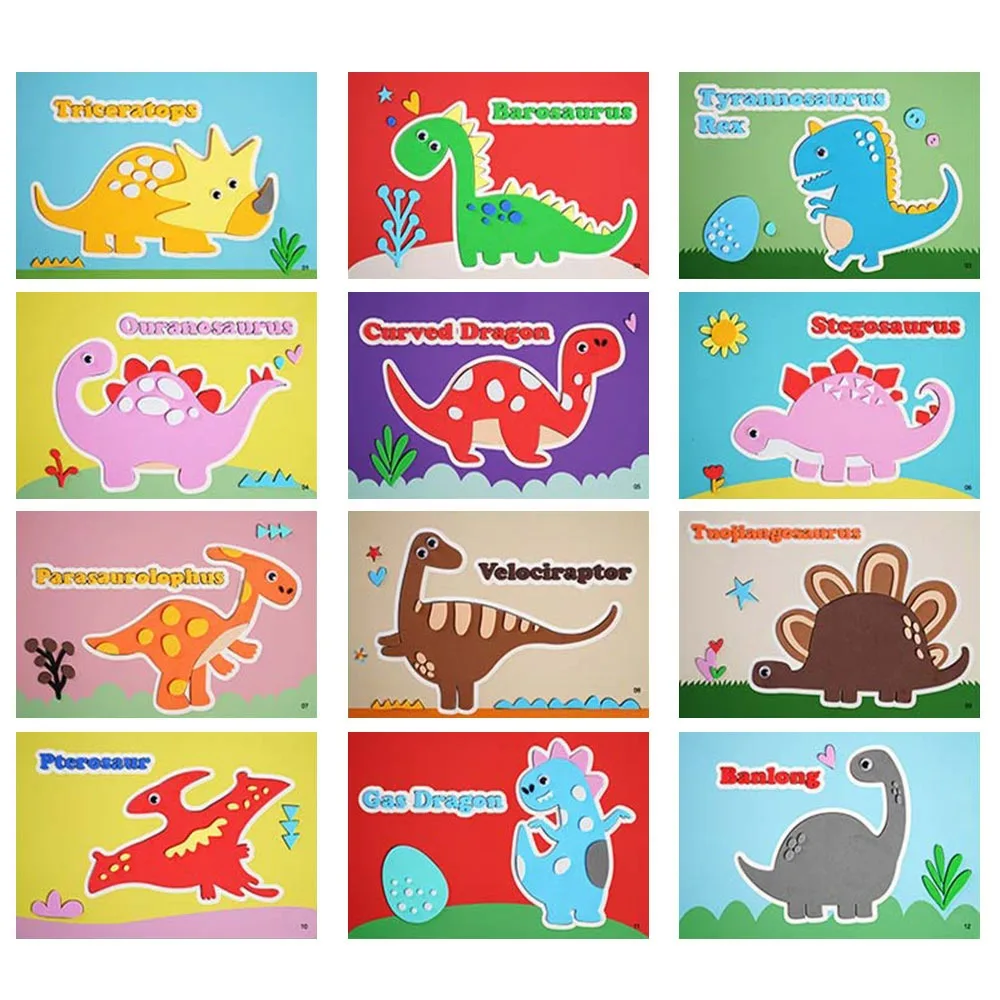 

12 шт. разноцветных 3D-наклеек из пены EVA: развивающие головоломки для творчества, материалы для рукоделия, мультяшные животные и транспорт, декоративные наклейки ручной работы