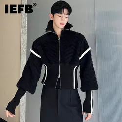 IEFB Men's Sweaters Jackets Casual Stripe Contrast Color Turn-down Collar Male Knitting Cardigan Korean Fashion Spring 9C2689