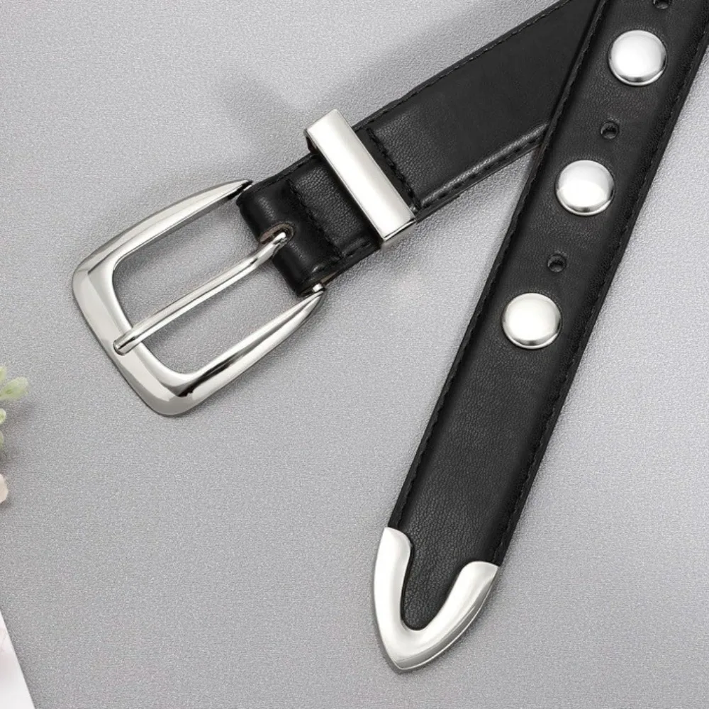 أزياء Y2k الشرير برشام أحزمة تنوعا خمر بو الجلود حزام عارضة حزام الجينز قابل للتعديل