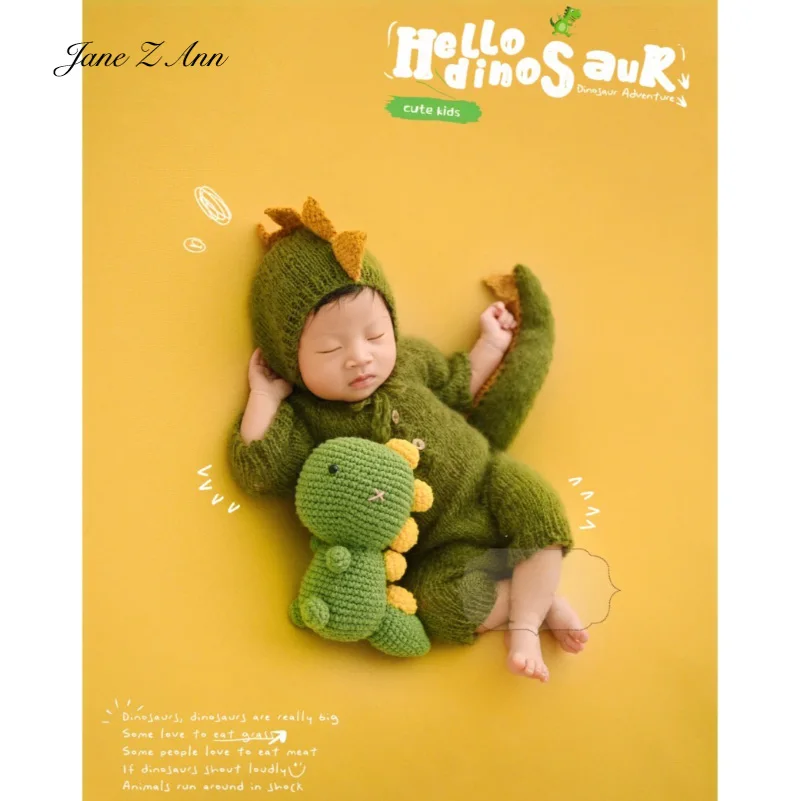 Dragon Baby Newborn Photography Props Clothes green knitted  hat+jumpsuit no doll infant holiday cosplay outfits studio shooting