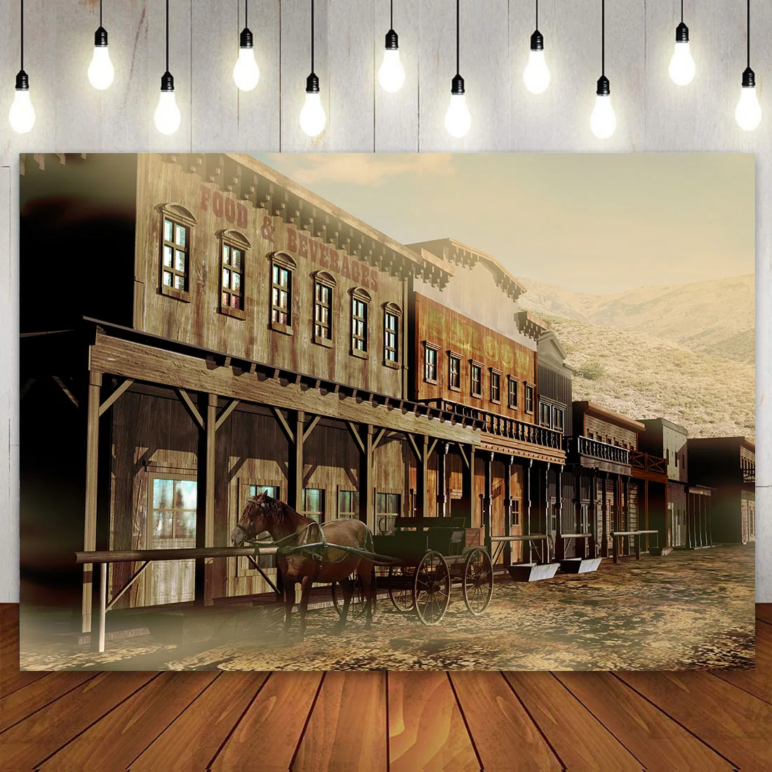 Western Town Saloon Backdrop Country Tavern Farmhouse Vintage Wooden Barn Horse Stable Cowboy Birthday Party Decor Background