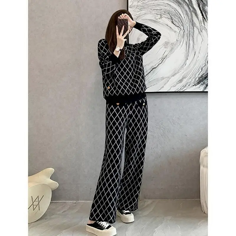 Womens Set Autumn Winter Trend French Style Suits Temperament Goddess Style Fashion Casual Pullover Wide-leg Pants Two-piece Set