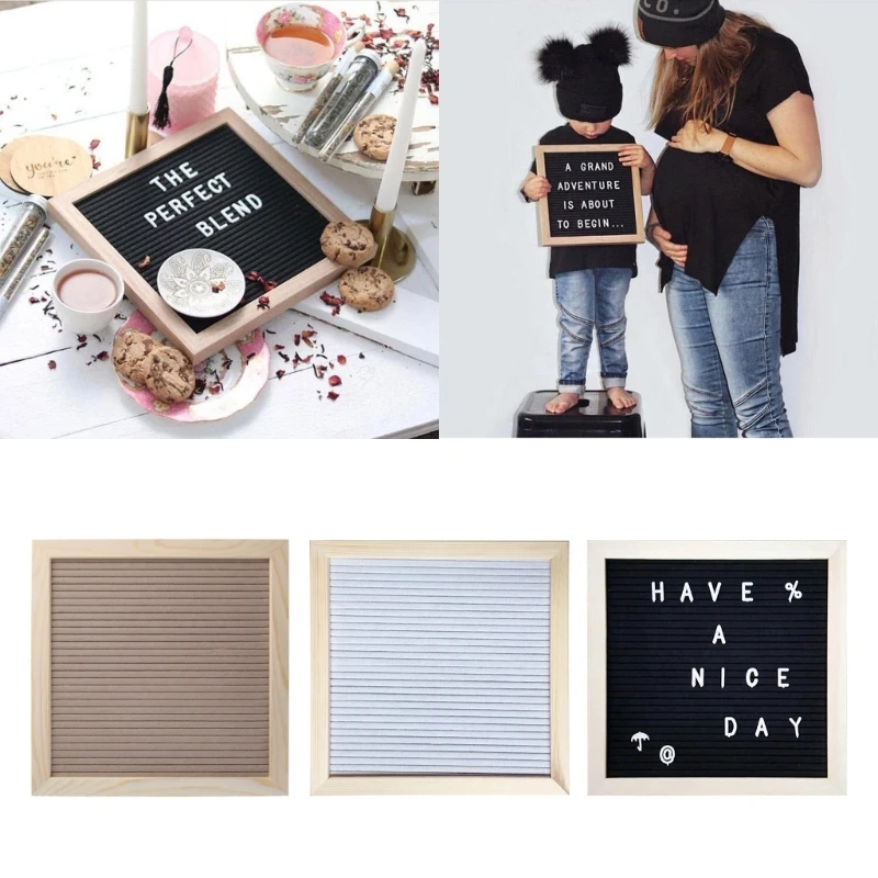 Message Board Set Wood Frame DIY Message Board Menus Notes Board Felt Letter Board 10x10Inch Sign Board with 460 Letter K1KF