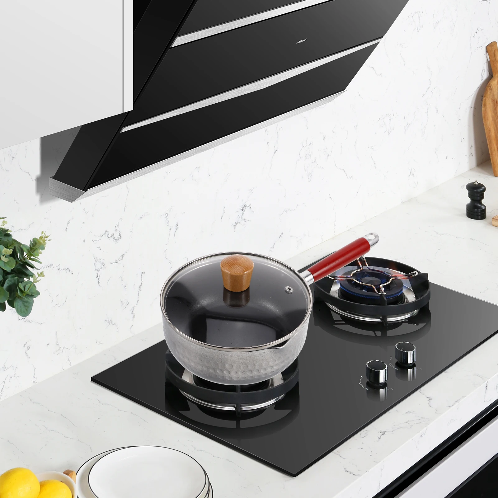 

Snow Pan Aluminum Milk Pot Wooden Handle for Noodles Soup Sauce Cooking Safe Easy Clean Multi-purpose Kitchen Stockpot