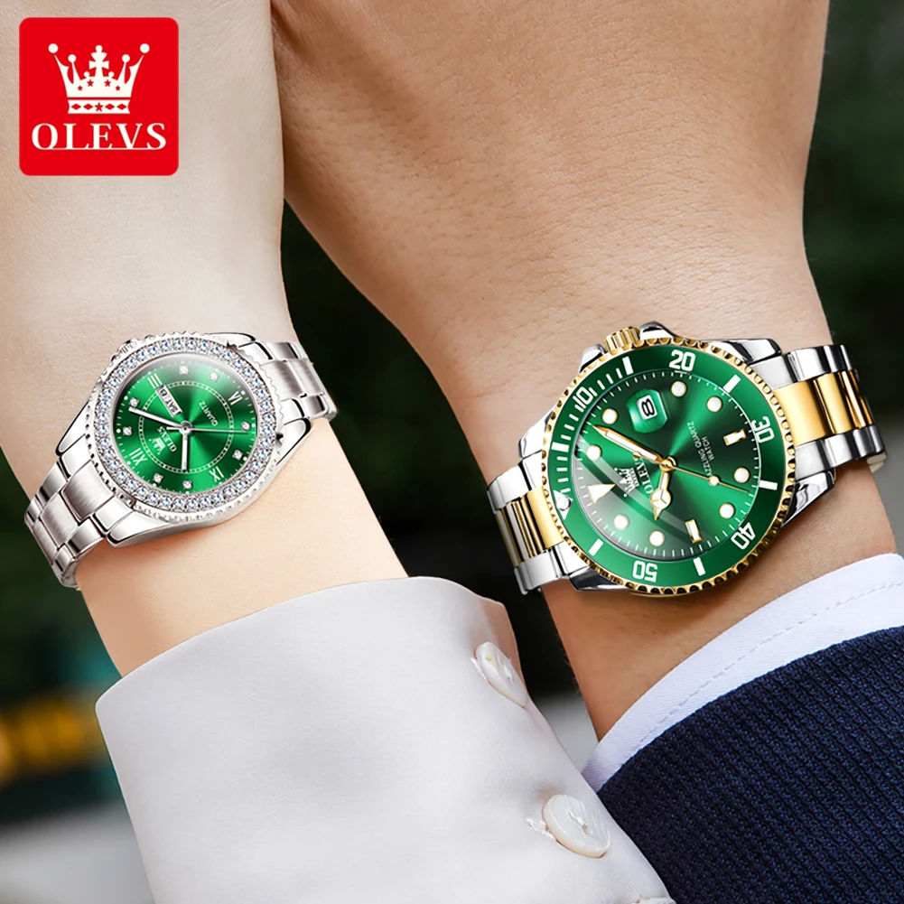 OLEVS-reloj de cuarzo para hombre y mujer, cronógrafo de marca de lujo, serie clásica de buceo, a la moda, resistente al agua, con fecha