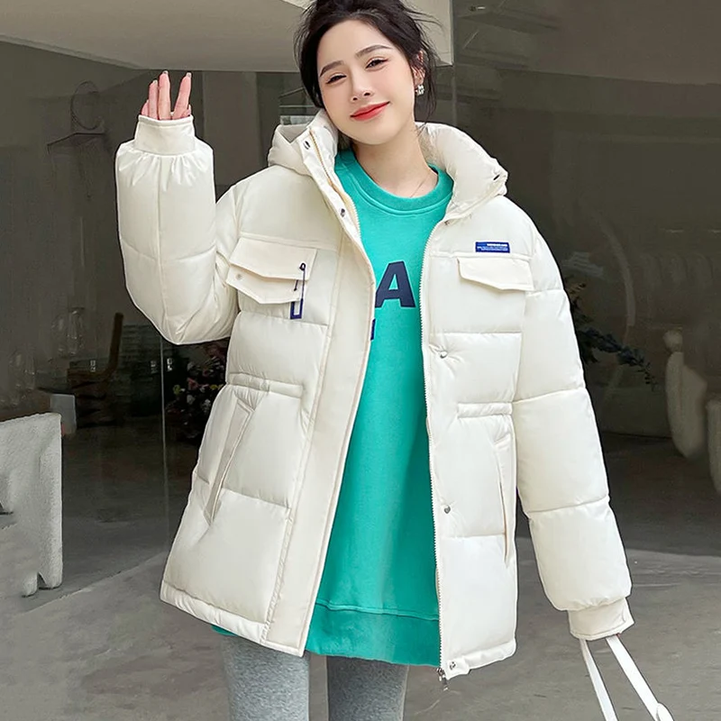 女性用特大パッド入りキルティングダウンジャケット、カジュアルフード付きパーカー、コットンジャケット、厚手、寒冷、暖かい、冬のアウターウェア