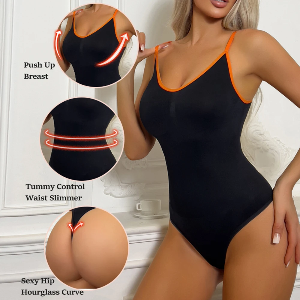 Contrast Strap Thong Body Shaper Bodysuit Women Seamless Fashion Tummy Control One-piece Underwear Slimming Waist Shapewear 3XL