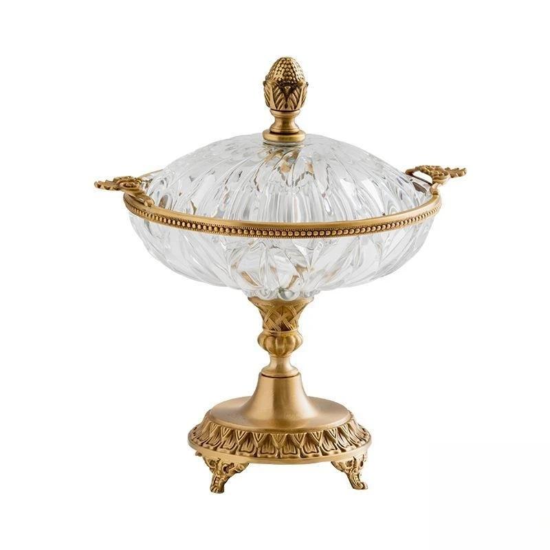 

Home light luxury carved brass glass storage jar ornament