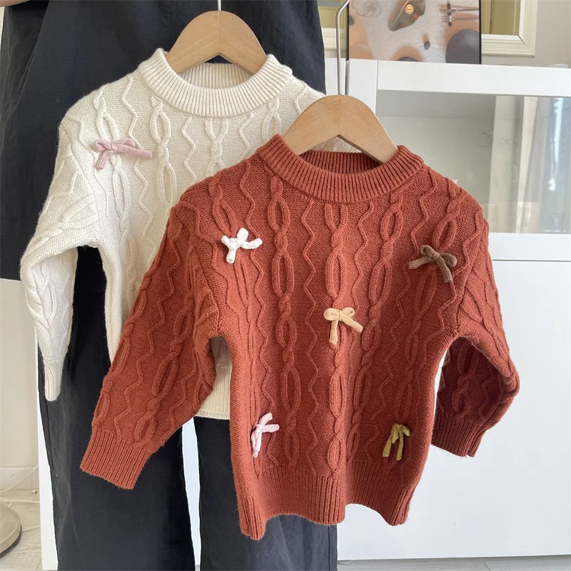 Pull en tricot à nœud doux pour filles, pull tendance, marée mignonne, loisirs actifs, printemps, automne, nouveau, 2024