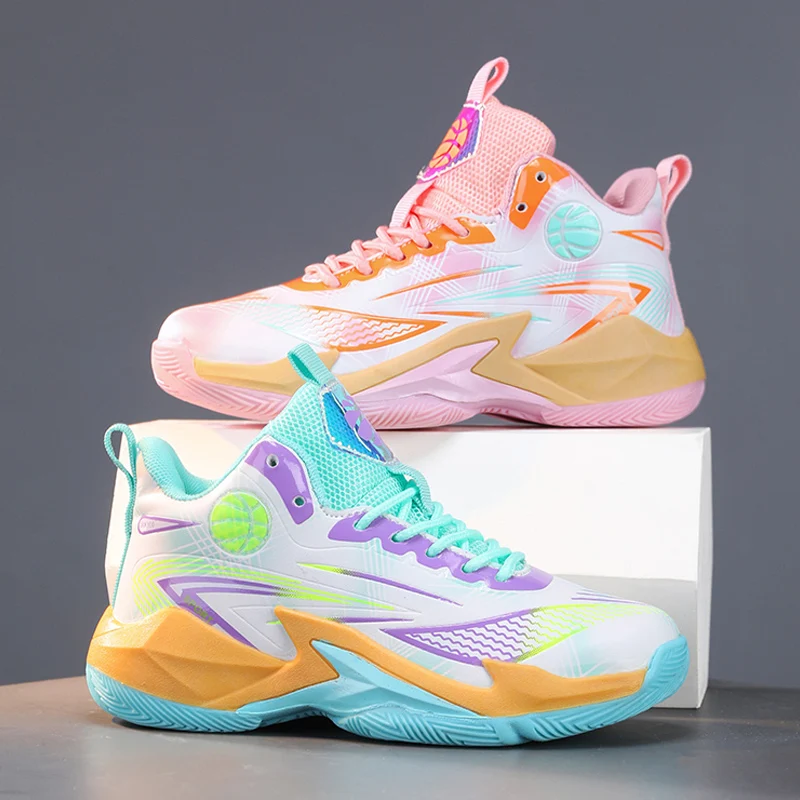 

Баскетбольные кроссовки для девочек с высоким верхом, дышащие, с нескользящей подошвой и защитой от скручивания, спортивная обувь для тренировок и повседневной носки для детей
