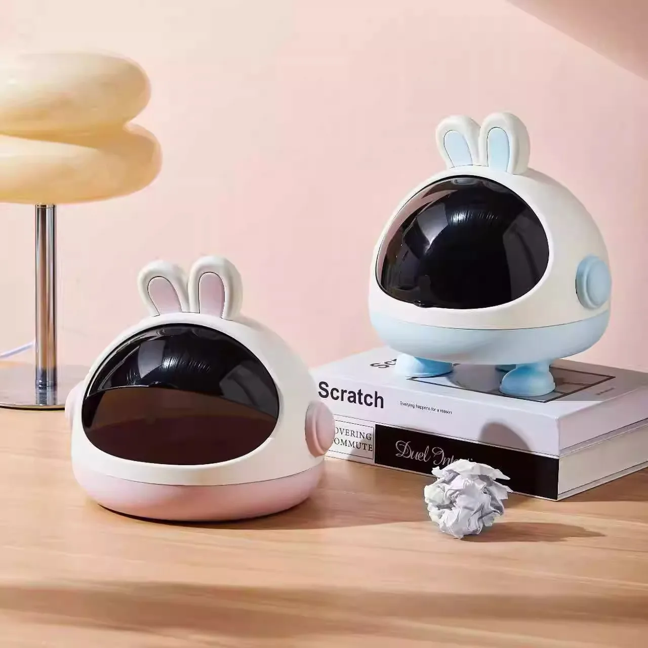 

Креативный милый кролик, настольный Tra Can, откидная крышка, пылезащитный ящик для хранения, небольшой размер, украшение для рабочего стола