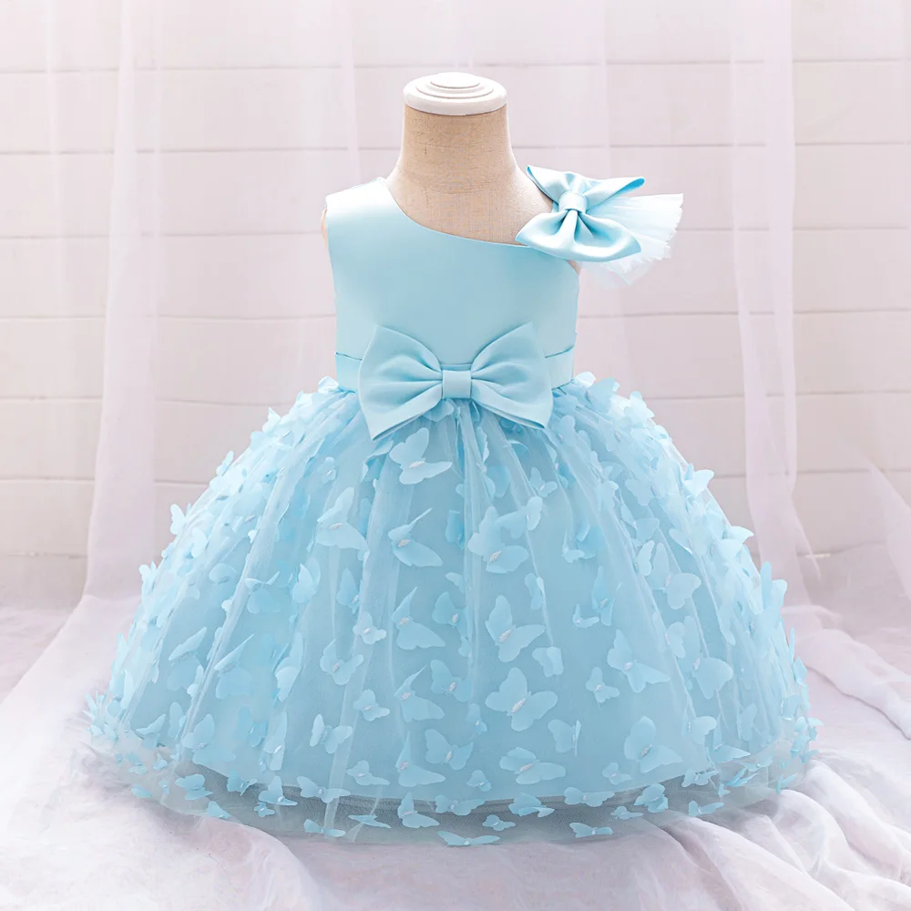 Bow Baby Girls White Baptism Dress Butterfly Tulle Infant Baby 1st Birthday Wedding Gown Flower Girl Tutu Princess Party Dresses