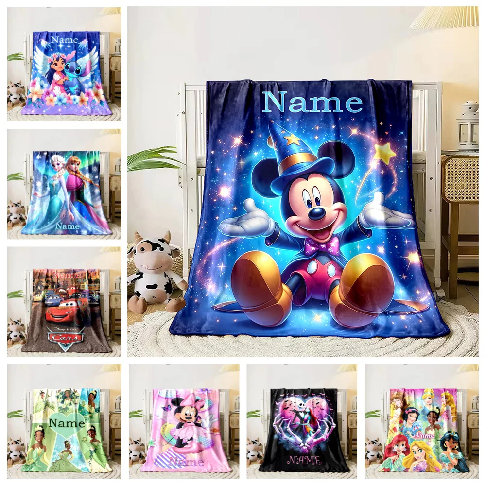 Customized Name Personalized Blanket Disney Artoon Princess Stitch Cars Adult Children Warm Blankets and Comfortable Blanket