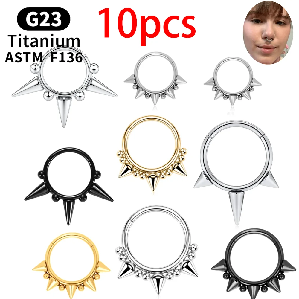 10pcs G23 Titanium Piercing Septum Ring Hoop Nose Rings Cone Spike Piercing Helix Cartilage Clicker Tragus Earrings Body Jewelry