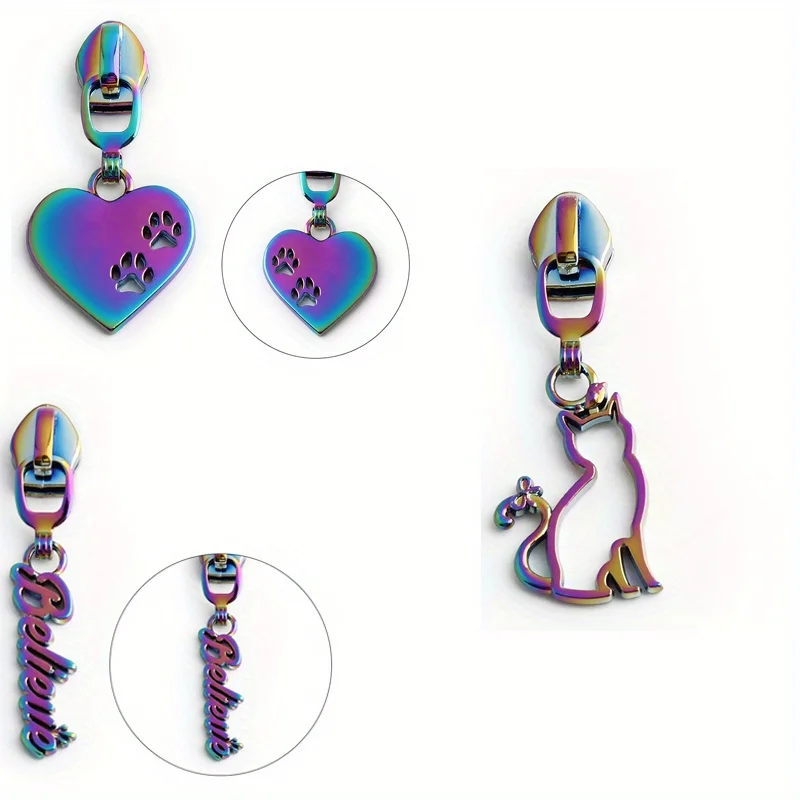 5pcs 45mm/50mm/52mm 5# nylon metal heart cat letter zipper pull heart-shaped Believe clothes shoes shoulder bag pull card