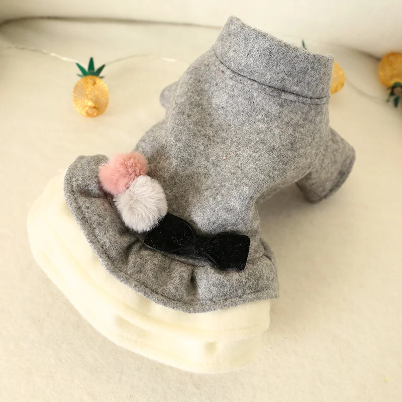 1PC Pet Clothes Cat Autumn/Winter Thick Double Ball Bow Grey Princess Skirt Suitable for Small and Medium sized Dogs