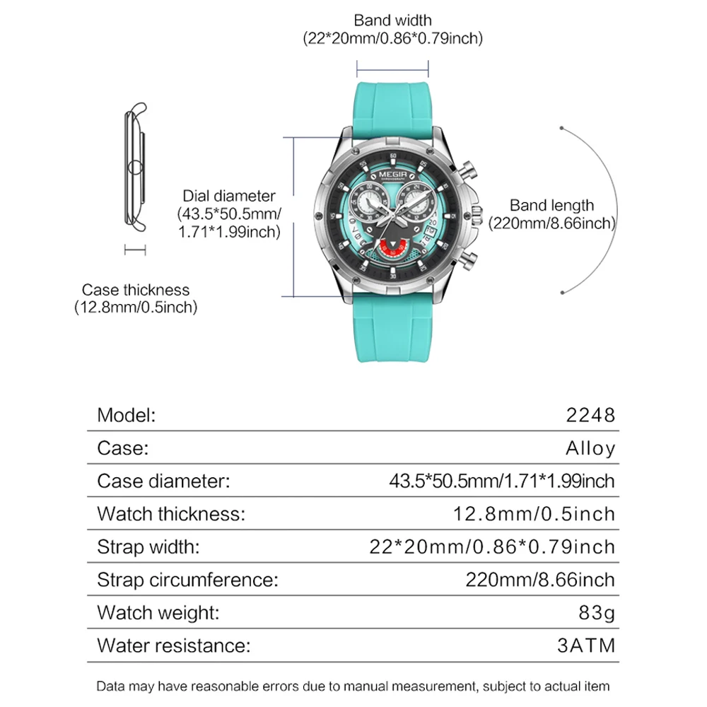 MEGIR رجل ساعة كوارتز مقاوم للماء فاخر مضيئة تاريخ كرونوغراف سيليكون الرجال ساعة اليد العسكرية الرياضية ساعات رجالية