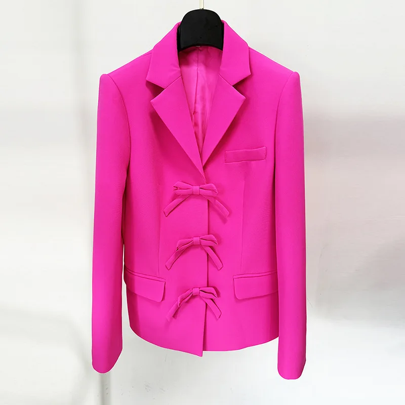 Conjunto de terno rosa de 2 peças feminino, blazer e vestido de baile, casaco de manga completa com laço, roupas formais, jaqueta senhora do escritório, outono, outono