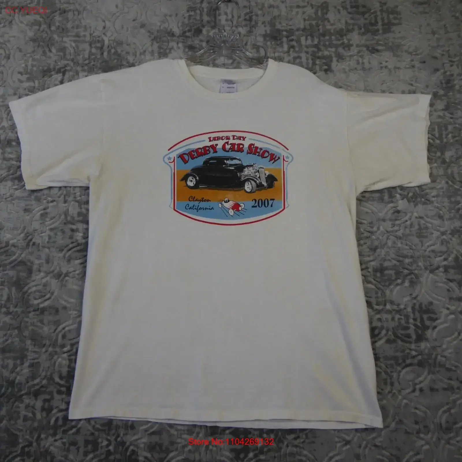Camiseta Derby Car Show para hombre, talla grande, blanca, 2007, Clayton California, estilo Hot Rod, vintage, lavada, elástica, unisex, informal, versátil