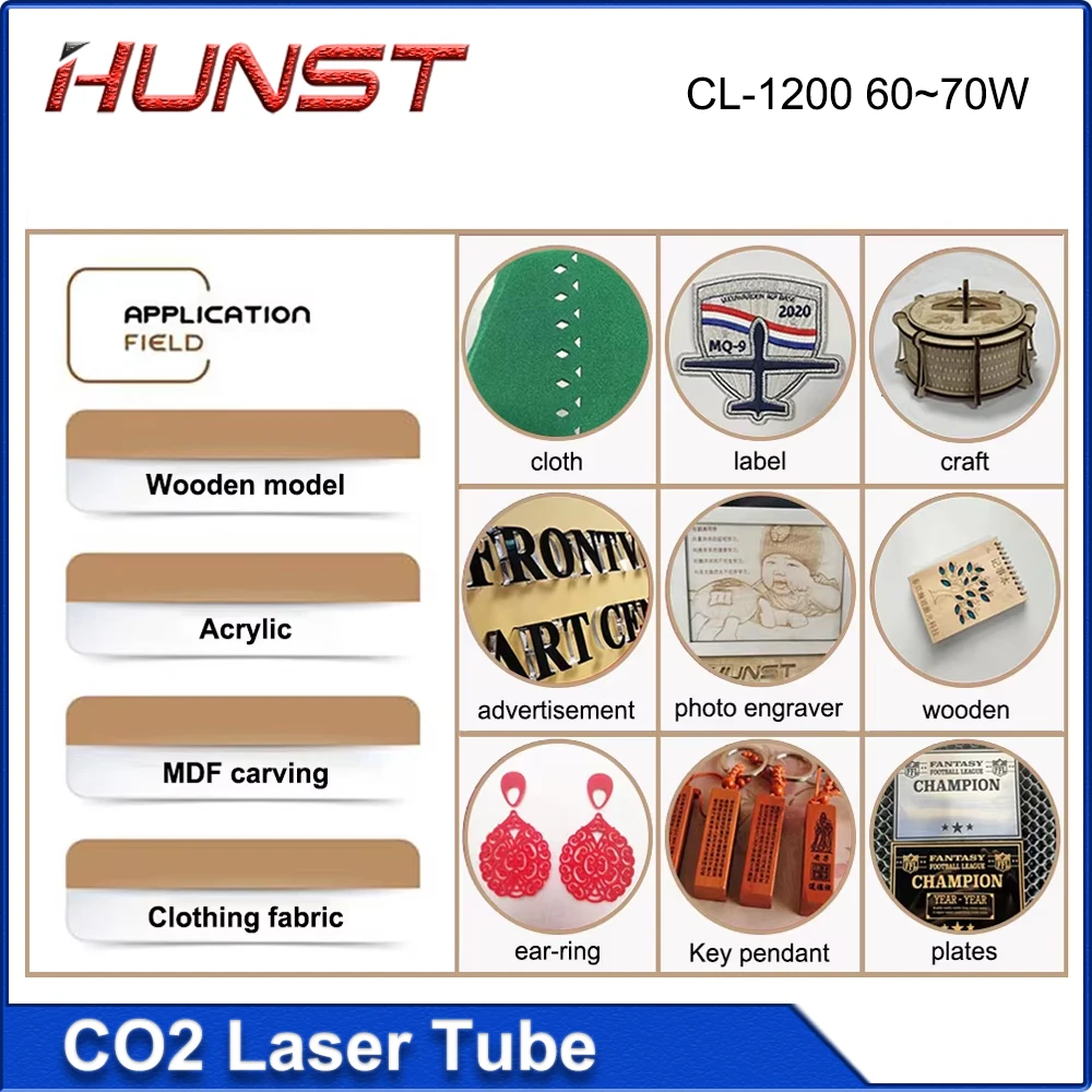 HUNST EFR CL-1200 60-70 Вт CO2-лазерная трубка диаметром 55 мм, длина 1200 мм, подходит для станка лазерной гравировки и резки