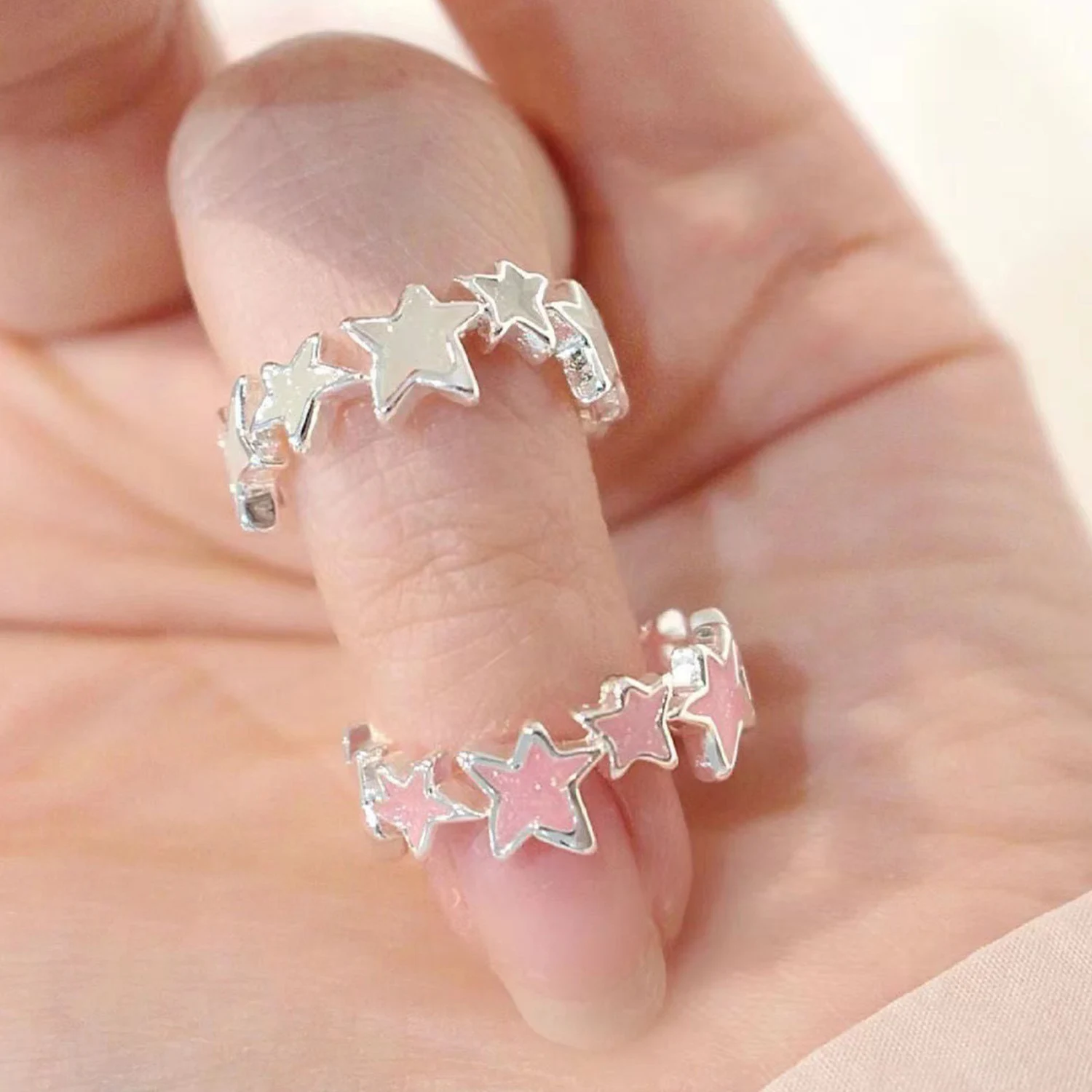 1 PC Pink Blue Star Rings For Women Girls Romantic Star Ring Girlish Sweet Twisted Star Finger Ring New Fashion Jewelry Gifts