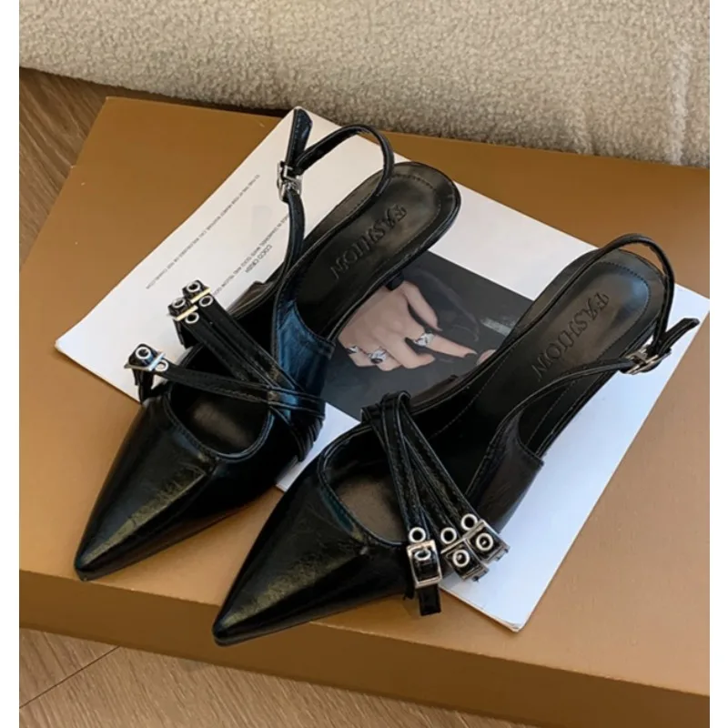 

2025 Summer Women's High Heel Slingback Female Fashion Sexy Female Shoes Square Heel Open Toe Ankle Strap Sandals Sandalias