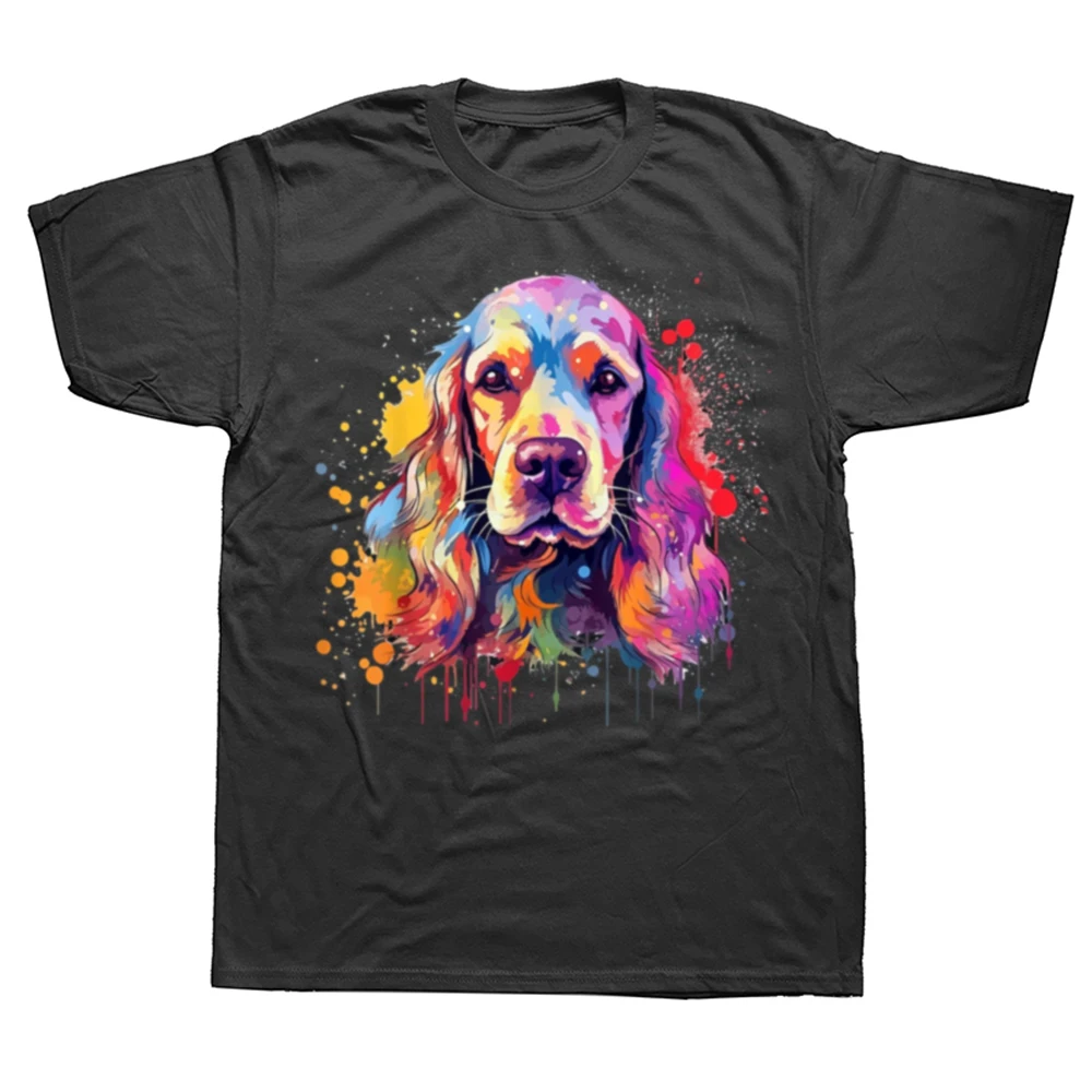 Colorful Splash Art Cocker Spaniel Dog T Shirt Graphic T Shirts Men Clothing Tee Tops Round Neck Short-Sleeve Tshirt Camisetas