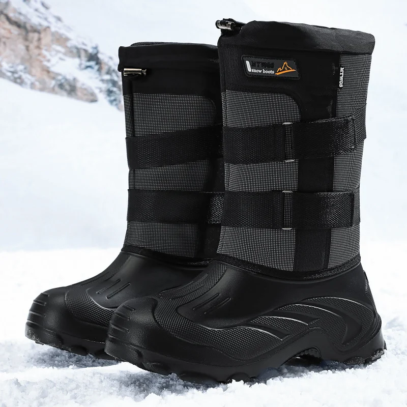 Men's Winter Plush Thick Snow Boots Waterproof High Top Cotton Work Shoes Outdoor Warm Ankle Boots