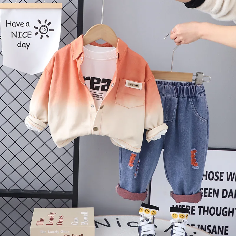 

Toddler Boys Outfits 2024 Spring Baby Boy Clothes Korean Style Gradient Shirts White Letter Printed T-shirts Pants Childrens Set